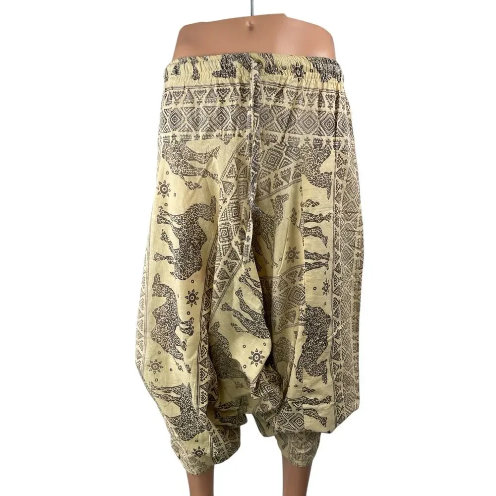 Remtex Men's Multicolor Geometric Wide Leg Cropped Harem Trousers Pants Size S/M